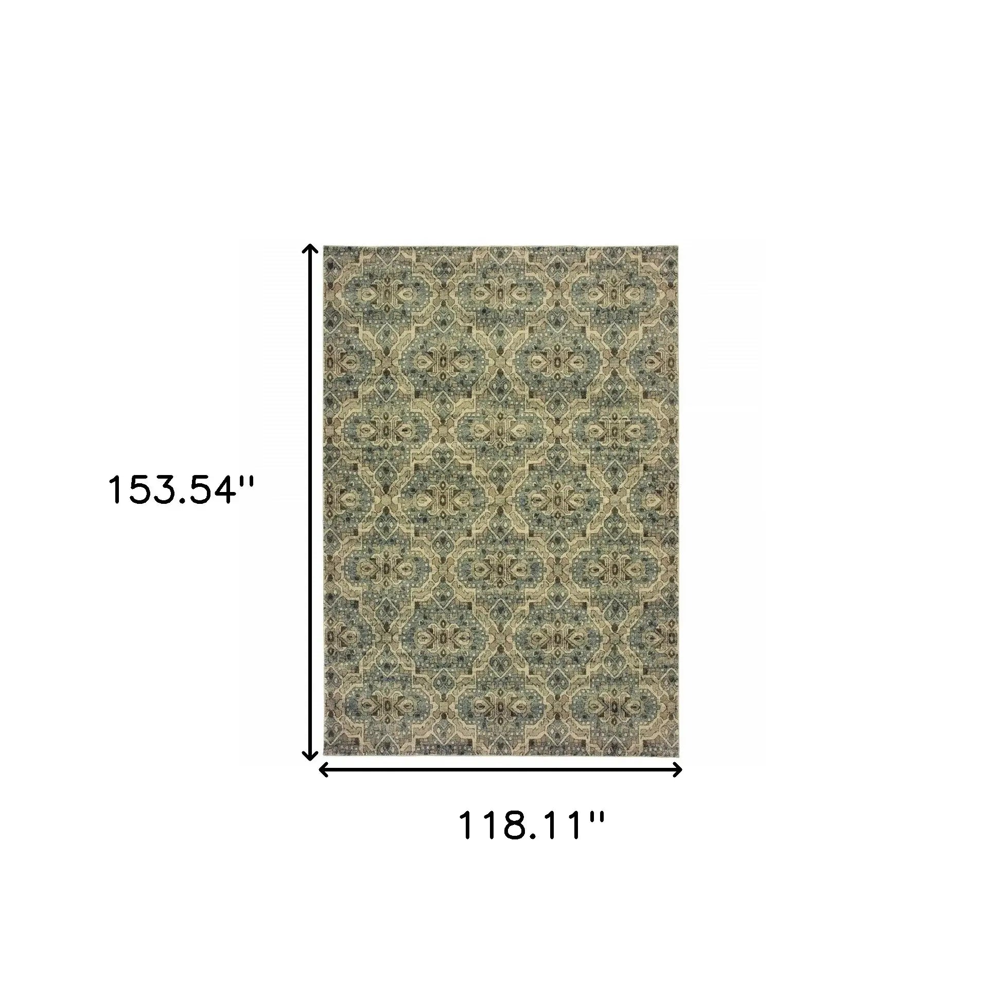 10' X 13' Ivory And Blue Geometric Area Rug - Homeroots - Flyclothing LLC