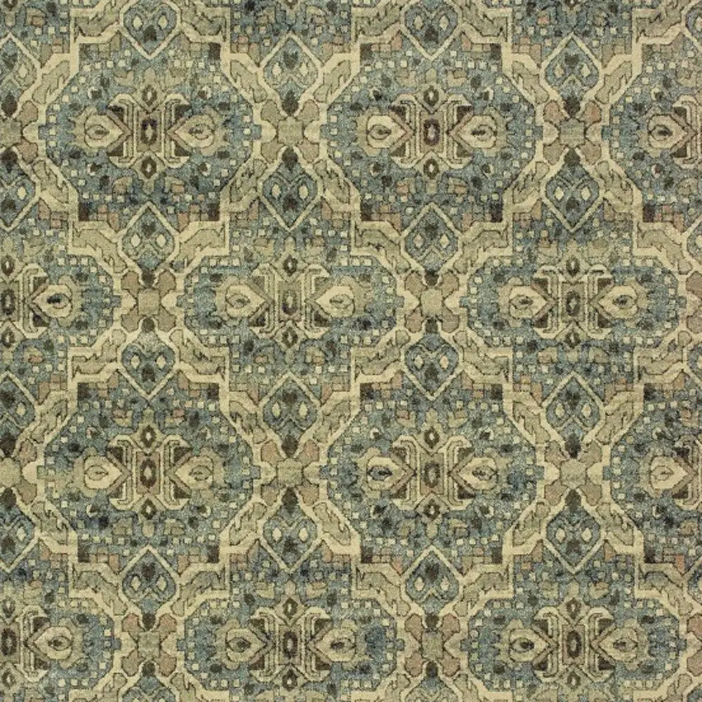 10' X 13' Ivory And Blue Geometric Area Rug - Homeroots - Flyclothing LLC