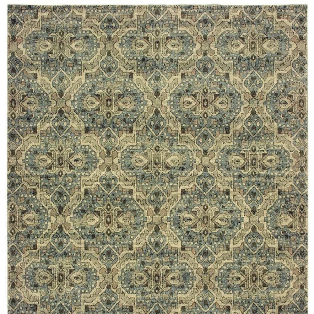 10' X 13' Ivory And Blue Geometric Area Rug - Homeroots - Flyclothing LLC