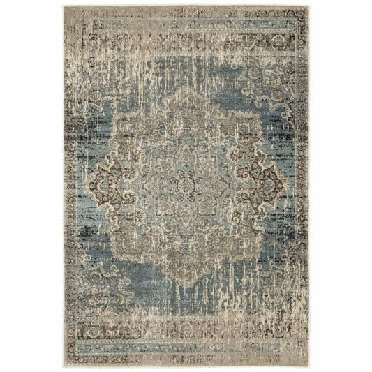 10' X 13' Blue And Ivory Medallion Area Rug - Homeroots - Flyclothing LLC