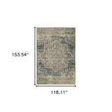 10' X 13' Blue And Ivory Medallion Area Rug - Homeroots