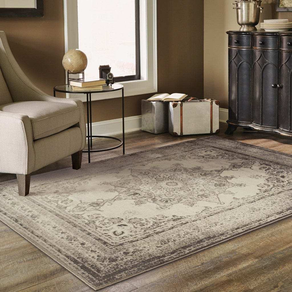 10' X 13' Ivory And Gray Pale Medallion Area Rug - Homeroots - Flyclothing LLC