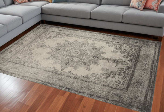 10' X 13' Ivory And Gray Pale Medallion Area Rug - Homeroots - Flyclothing LLC
