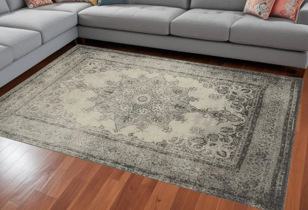 12' X 15' Gray and Ivory Area Rug - Homeroots