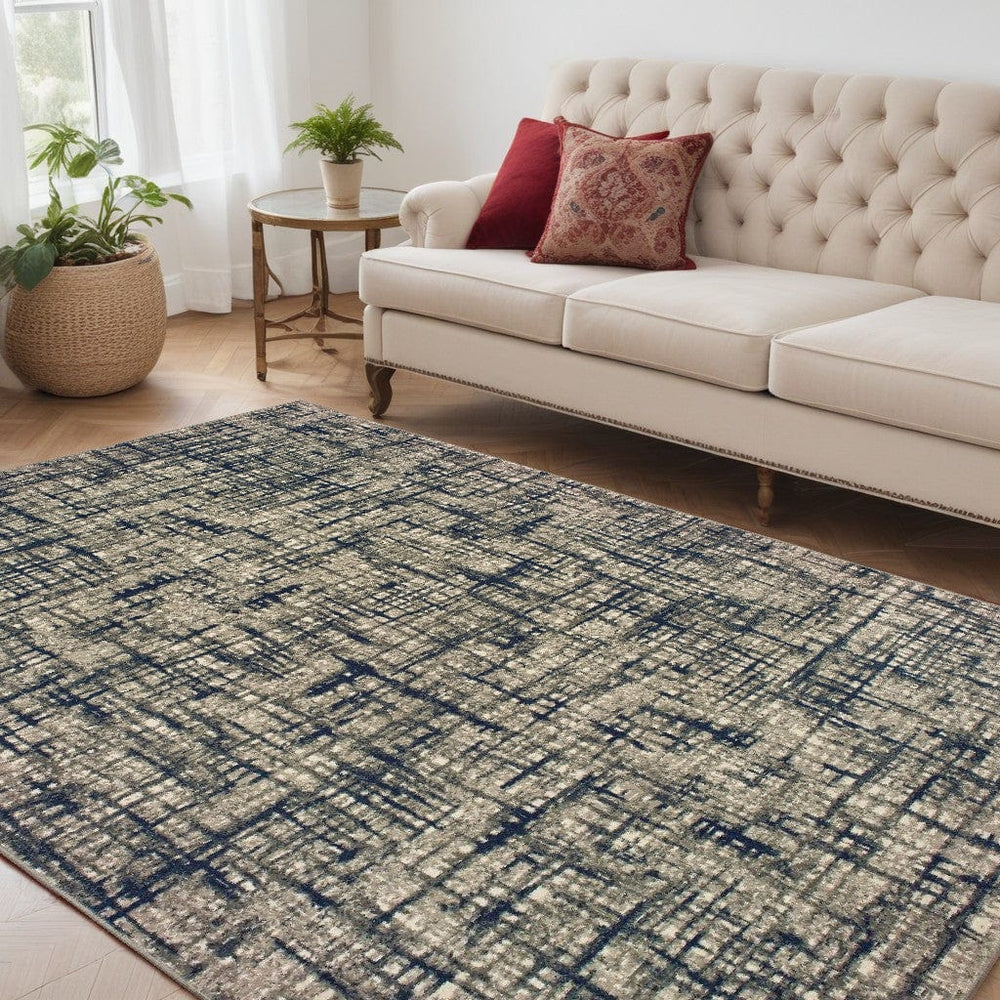 5' X 8' Gray And Navy Abstract Area Rug - Homeroots