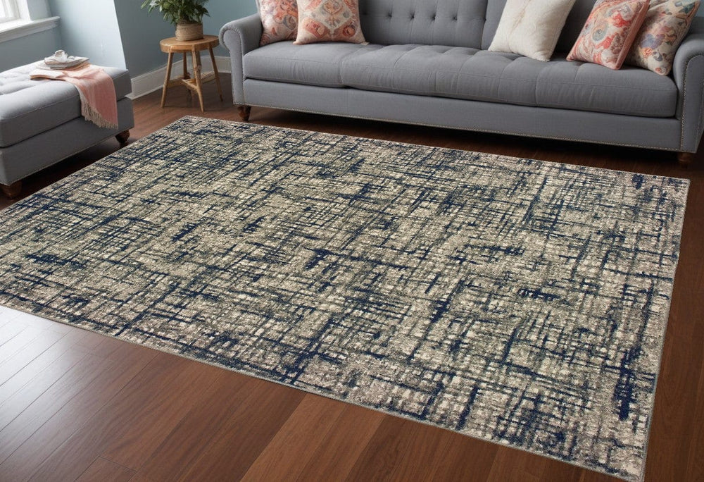 10' X 13' Gray And Navy Abstract Area Rug - Homeroots
