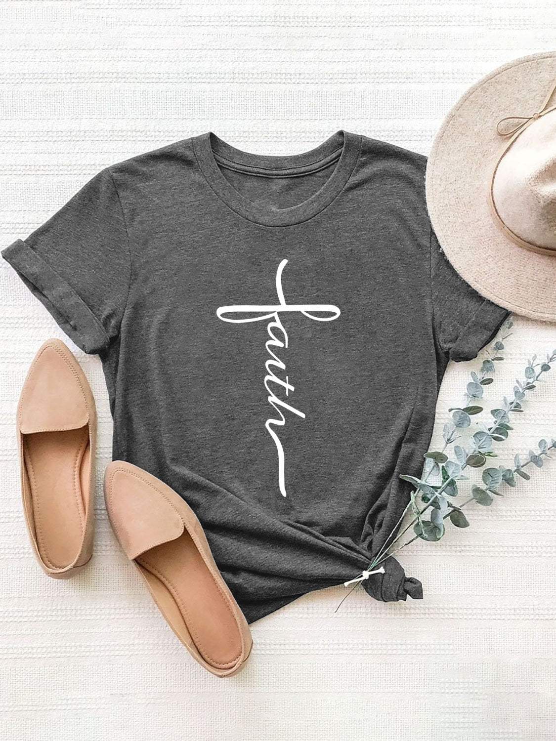Letter Graphic Round Neck Short Sleeve T-Shirt - Trendsi - Flyclothing LLC