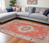 8' X 10' Red and Gray Power Loom Area Rug - Homeroots