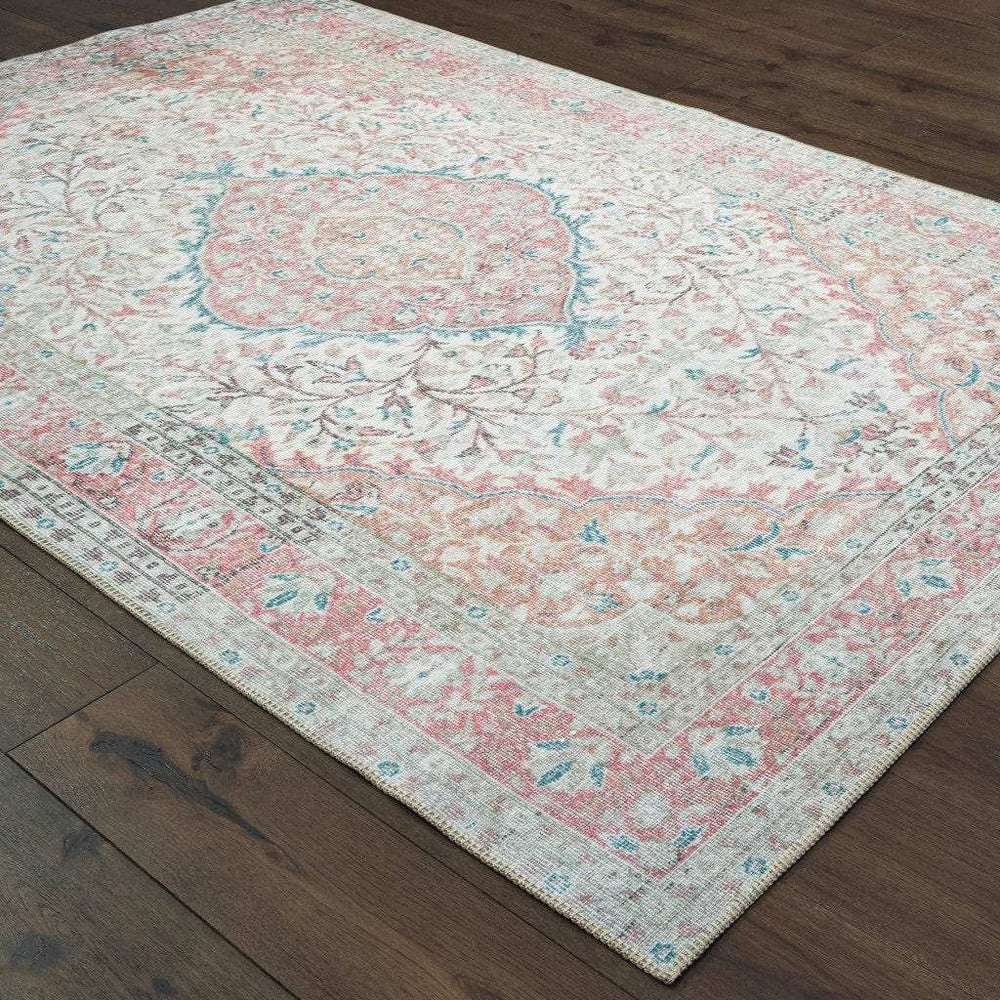 8' X 10' Ivory And Pink Oriental Area Rug - Homeroots - Flyclothing LLC