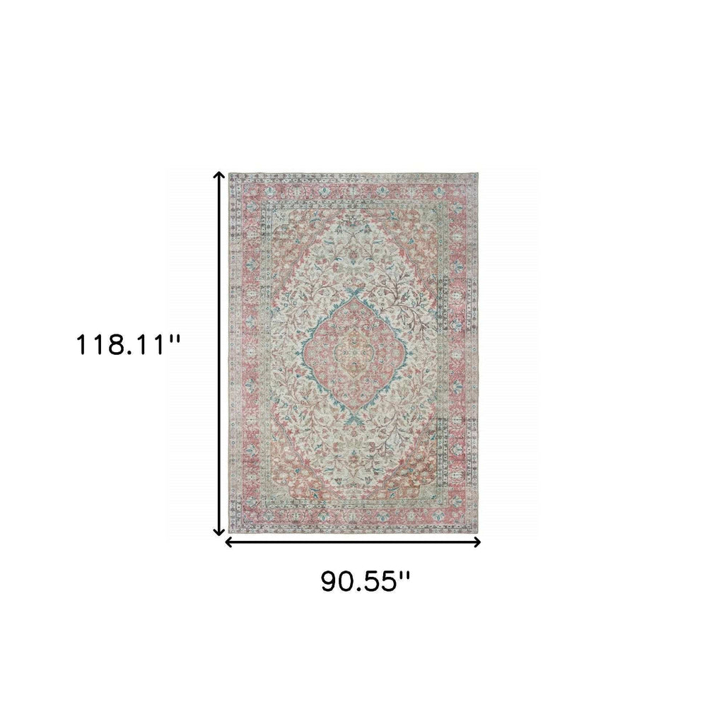 8' X 10' Ivory And Pink Oriental Area Rug - Homeroots - Flyclothing LLC
