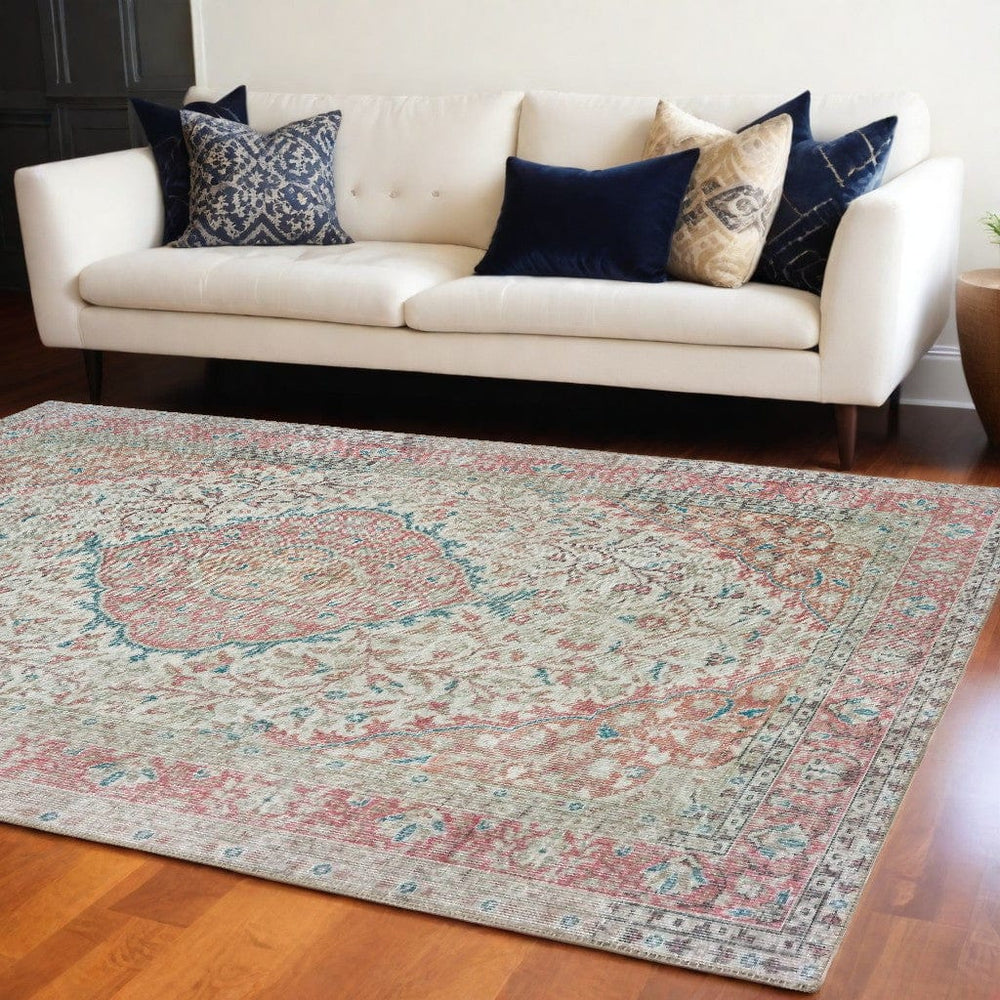 8' X 10' Ivory And Pink Oriental Area Rug - Homeroots