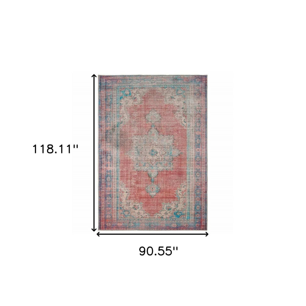 8' X 10' Red And Blue Oriental Area Rug - Homeroots - Flyclothing LLC