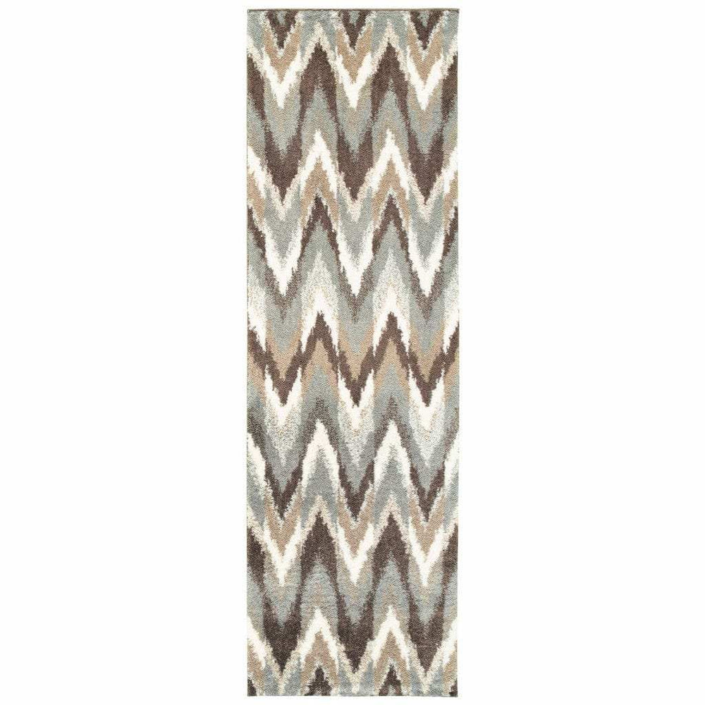2' X 8' Gray And Taupe Ikat Pattern Runner Rug - Homeroots - Flyclothing LLC