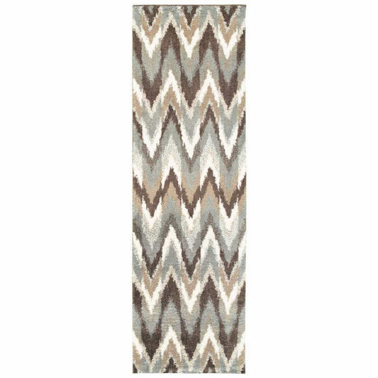2' X 8' Gray And Taupe Ikat Pattern Runner Rug - Homeroots - Flyclothing LLC