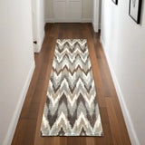2' X 8' Gray And Taupe Ikat Pattern Runner Rug - Homeroots - Flyclothing LLC