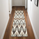2' X 8' Gray And Taupe Ikat Pattern Runner Rug - Homeroots