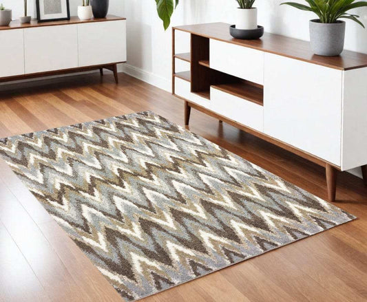 4' X 6' Gray And Taupe Ikat Pattern Area Rug - Homeroots - Flyclothing LLC