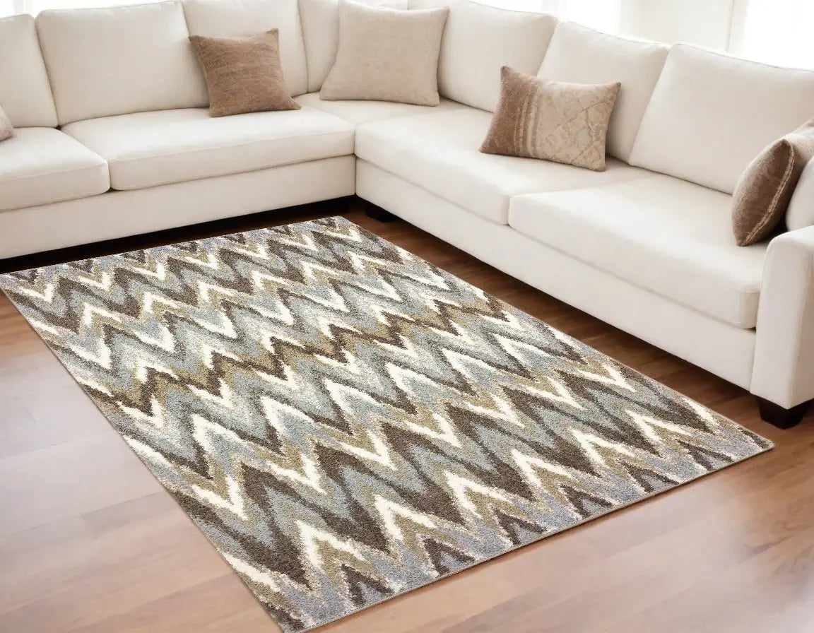 5' X 8' Gray And Taupe Ikat Pattern Area Rug - Homeroots - Flyclothing LLC