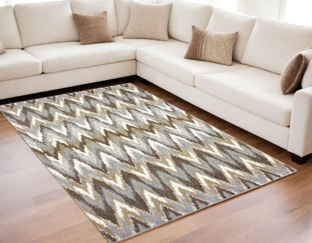 5' X 8' Gray And Taupe Ikat Pattern Area Rug - Homeroots