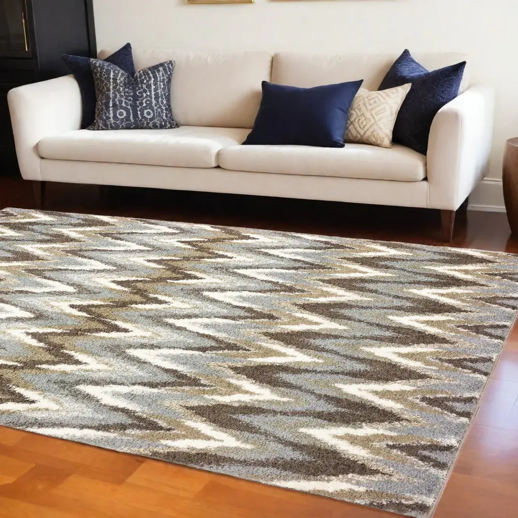 7' X 10' Gray And Taupe Ikat Pattern Area Rug - Homeroots - Flyclothing LLC