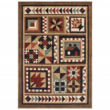 8' X 10' Brown And Red Ikat Patchwork Area Rug - Homeroots