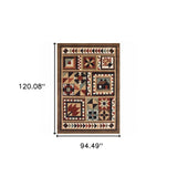 8' X 10' Brown And Red Ikat Patchwork Area Rug - Homeroots