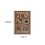10' X 13' Brown And Red Ikat Patchwork Area Rug - Homeroots