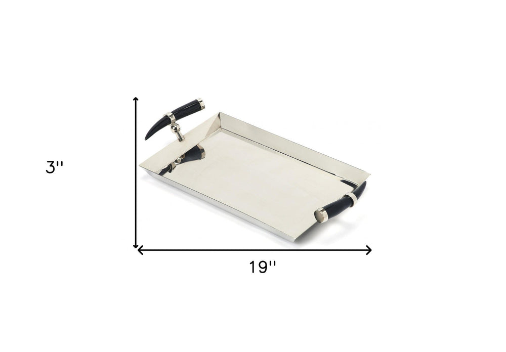 19" Silver Stainless Steel Serving Tray - Homeroots - Flyclothing LLC