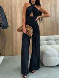 Wide Leg Cutout Halter Neck Jumpsuit - Trendsi - Flyclothing LLC