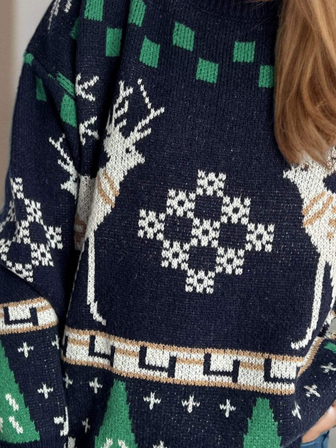 Christmas Element Round Neck Long Sleeve Sweater - Trendsi - Flyclothing LLC