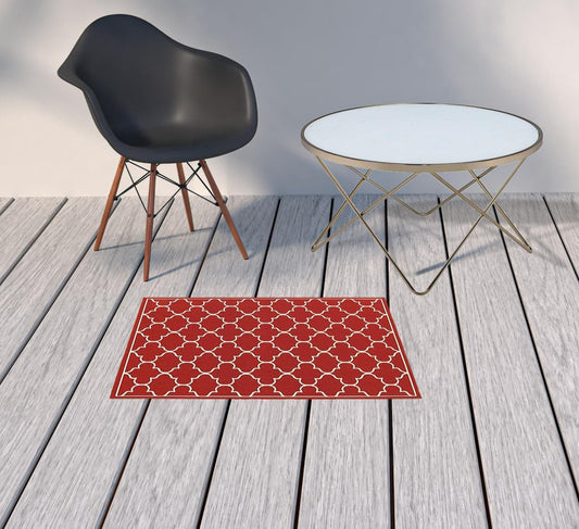 2' X 3' Red and Ivory Indoor Outdoor Area Rug - Homeroots