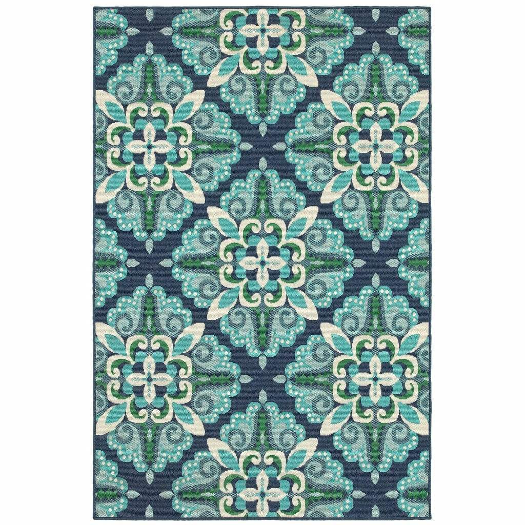 2' X 3' Blue and Green Floral Indoor Outdoor Area Rug - Homeroots - Flyclothing LLC