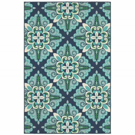 2' X 3' Blue and Green Floral Indoor Outdoor Area Rug - Homeroots