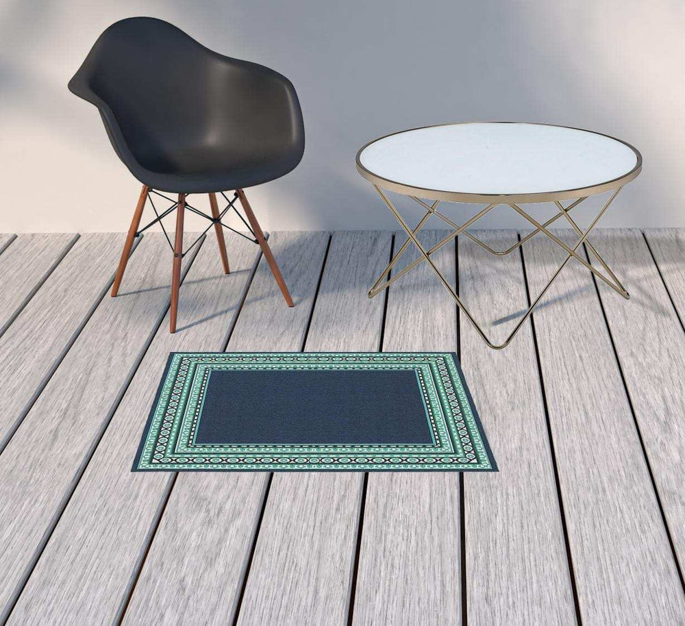 2' X 3' Blue and Green Indoor Outdoor Area Rug - Homeroots - Flyclothing LLC