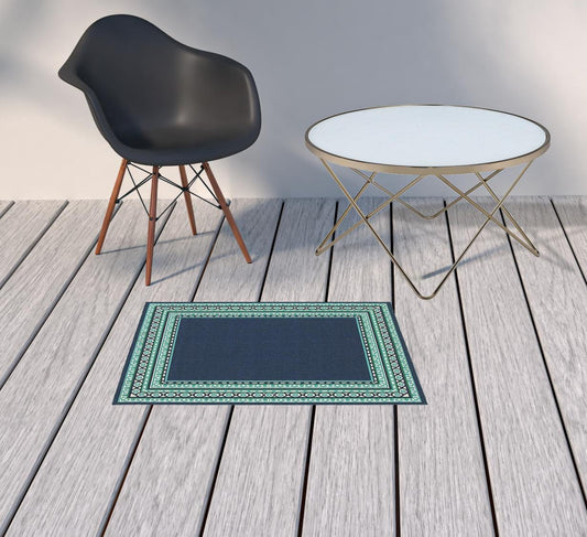 2' X 3' Blue and Green Indoor Outdoor Area Rug - Homeroots