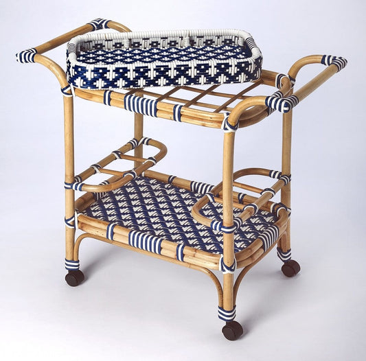 Blue And White Rattan Bar Cart - Homeroots