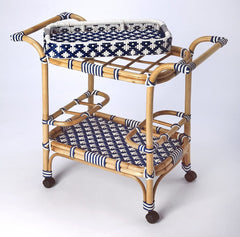 Blue And White Rattan Bar Cart - Homeroots