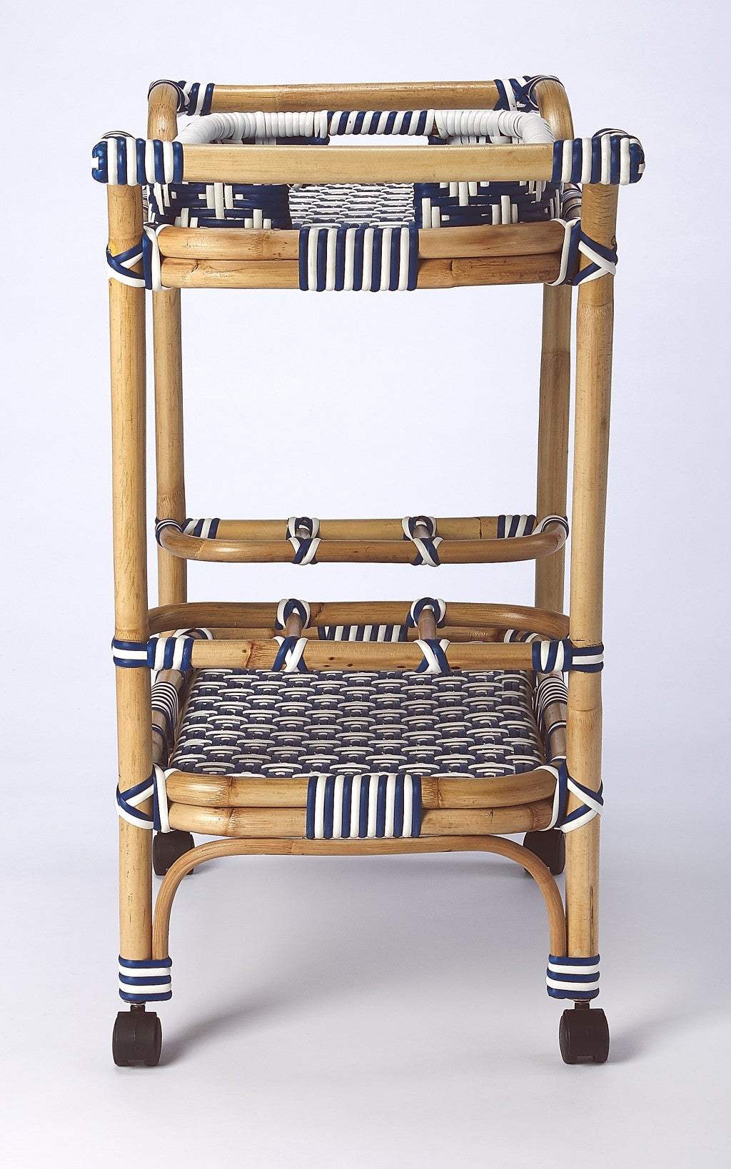 Blue And White Rattan Bar Cart - Homeroots - Flyclothing LLC