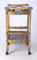 Blue And White Rattan Bar Cart - Homeroots - Flyclothing LLC