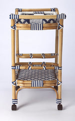 Blue And White Rattan Bar Cart - Homeroots