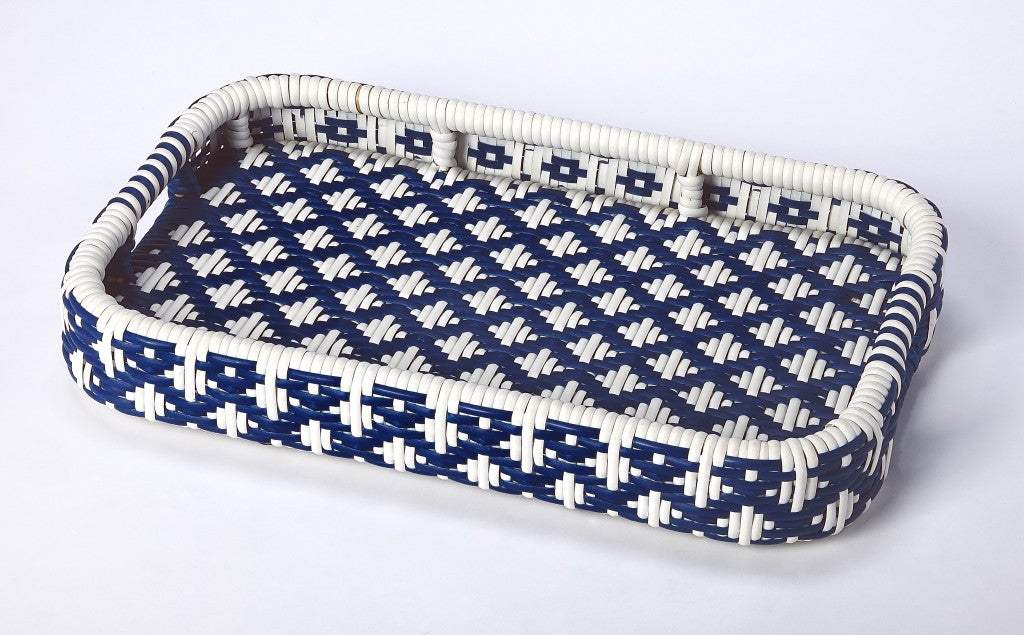 Blue And White Rattan Bar Cart - Homeroots - Flyclothing LLC
