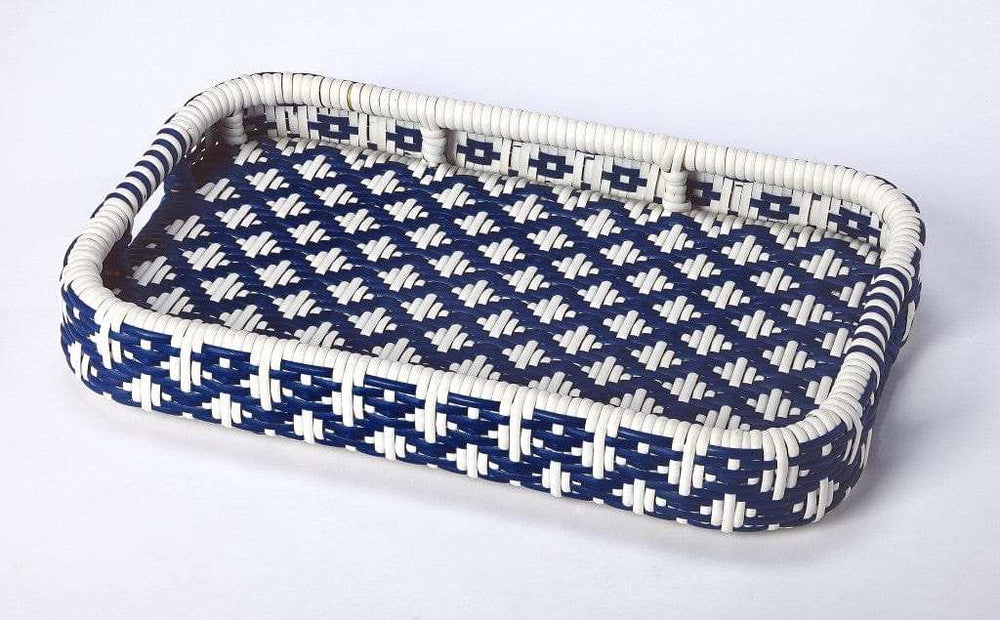 Blue And White Rattan Bar Cart - Homeroots - Flyclothing LLC