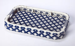 Blue And White Rattan Bar Cart - Homeroots