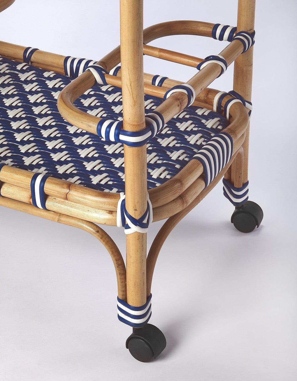 Blue And White Rattan Bar Cart - Homeroots