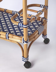 Blue And White Rattan Bar Cart - Homeroots