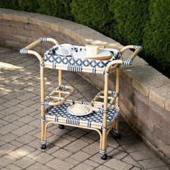 Blue And White Rattan Bar Cart - Homeroots