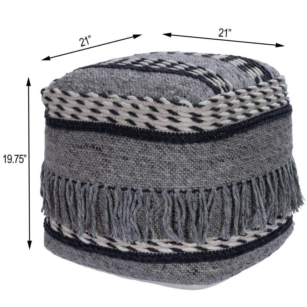 21" Gray Pouf Ottoman - Homeroots - Flyclothing LLC
