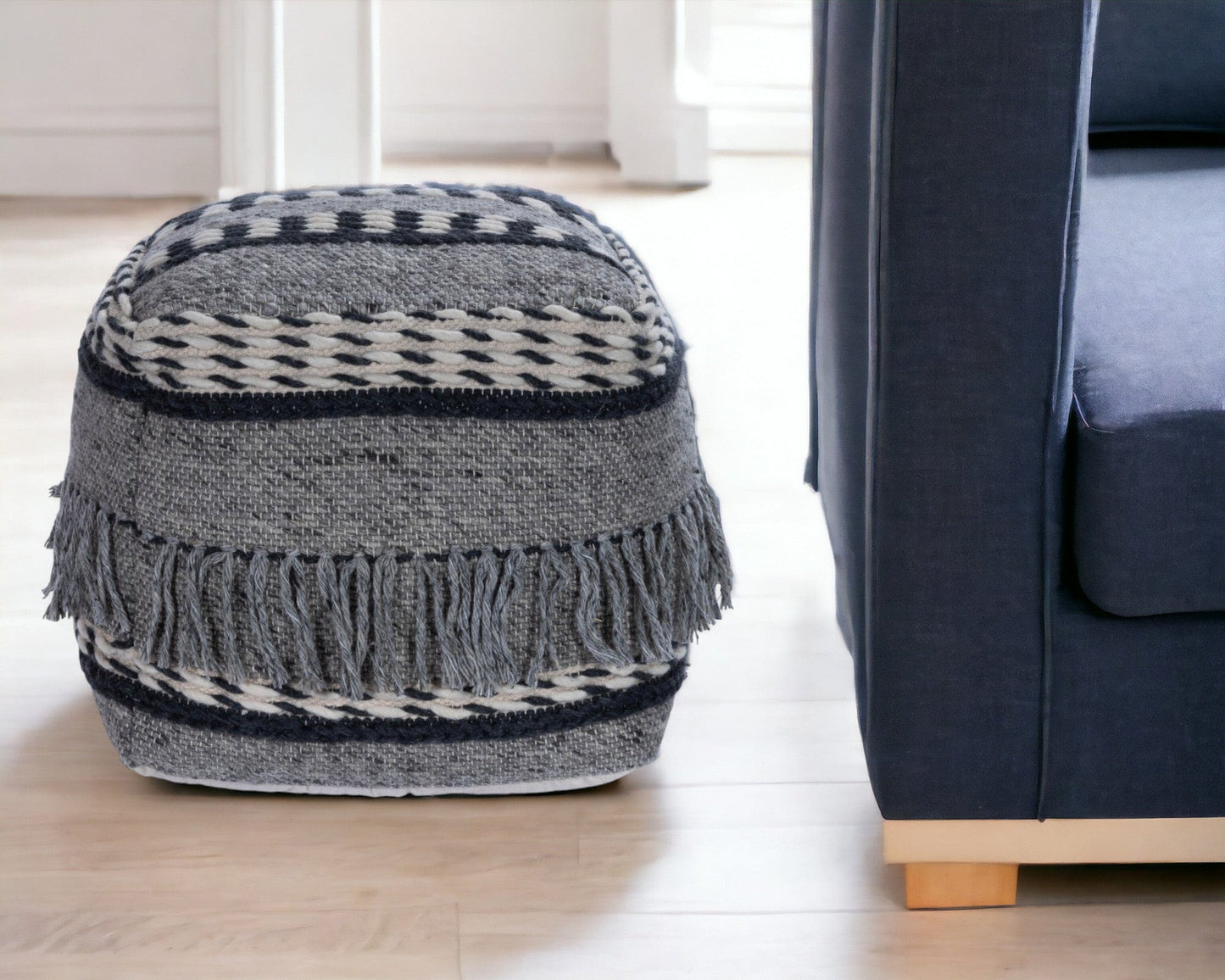 21" Gray Pouf Ottoman - Homeroots - Flyclothing LLC