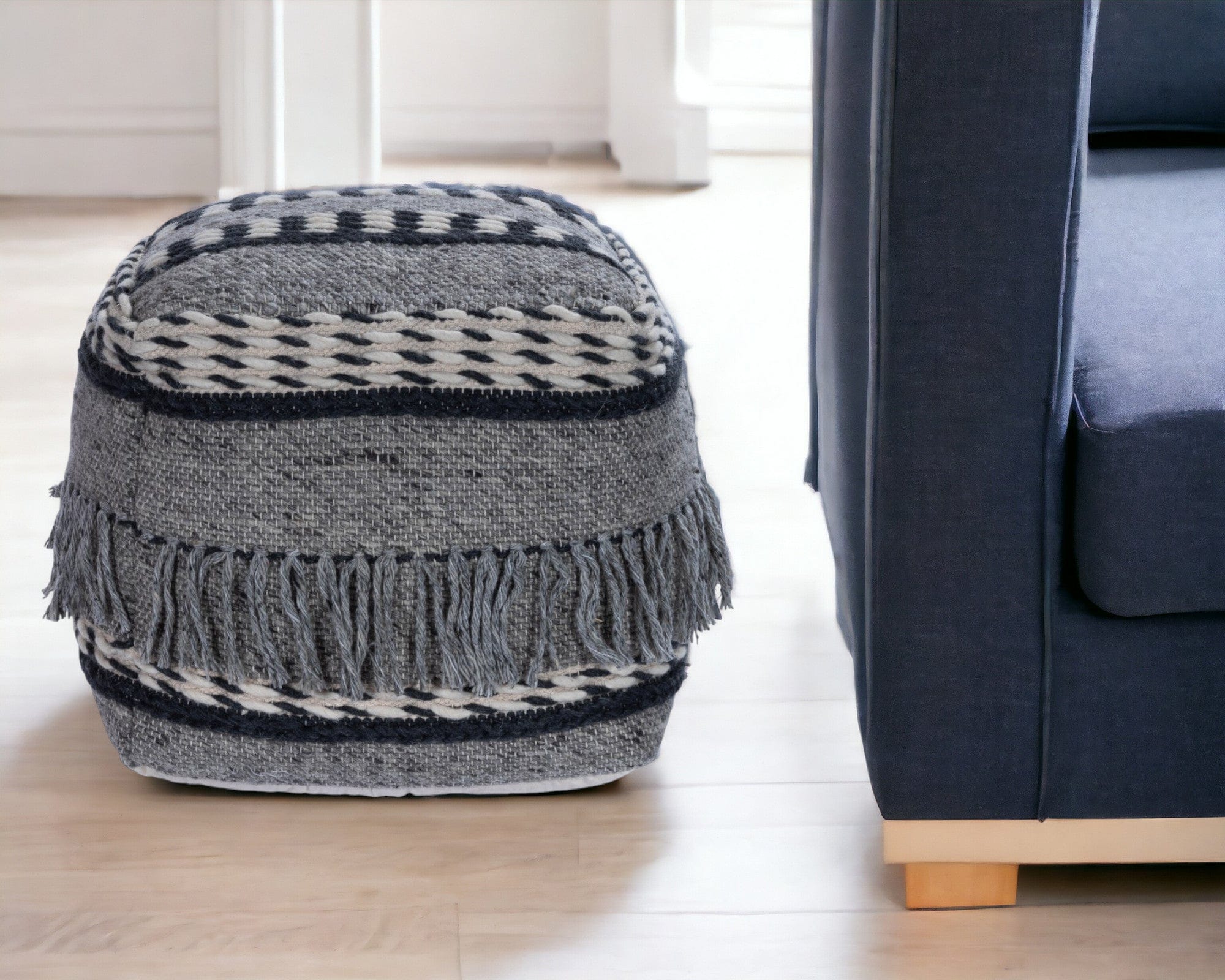 21" Gray Pouf Ottoman - Homeroots - Flyclothing LLC