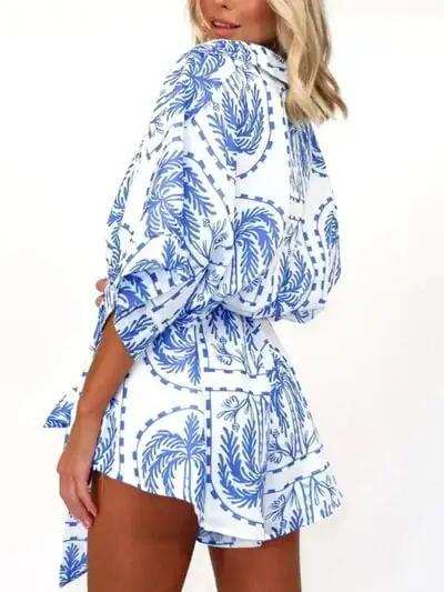 Printed Tie Waist Half Sleeve Romper - Trendsi - Flyclothing LLC